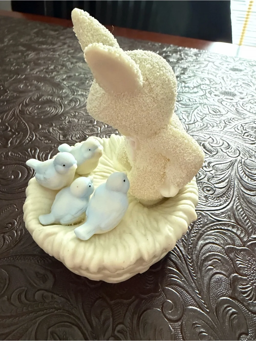 Dept 56, “Snuggling Snowbird”Bird Nest Figurine with Light Blue Birds